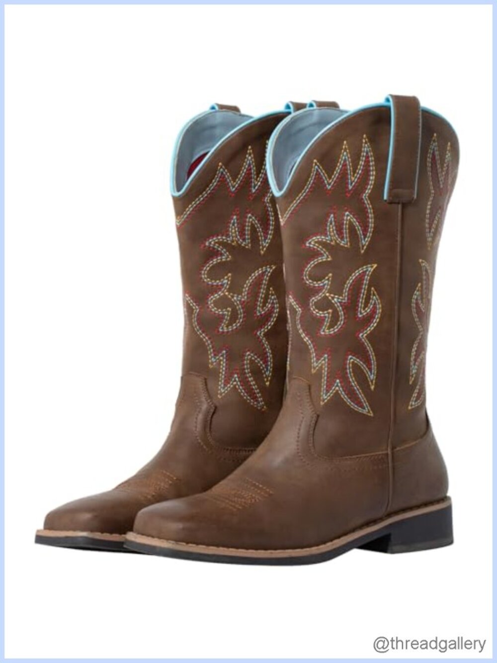 SheSole Wide Calf Cowgirl Boots Square Toe Faux Leather Western